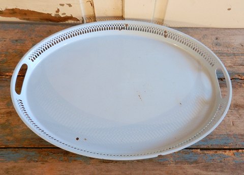 Lyseblå emalje bakke.