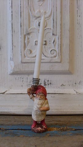 Skøn gammel håndmalet nisse til kertelys