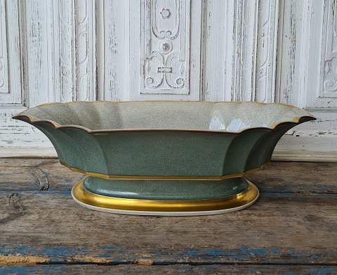 Royal Copenhagen grøn Craquelé jardinere på fod med guldkantNo. 457/2616
