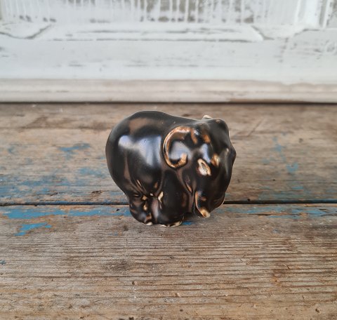 Royal Copenhagen figur i Sung glaseret stentøj i form af elefant. Knud Kyhn no. 20225