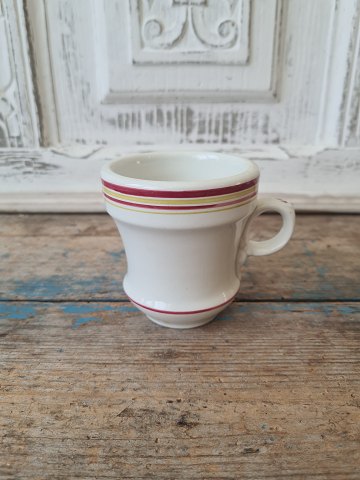Fransk café brûlot kop i kraftigt jern porcelæn dekoreret med røde og gule striber