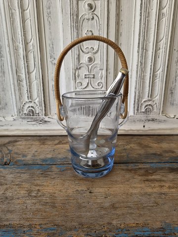 Holmegaard isspand i lyseblåt glas med bambushank